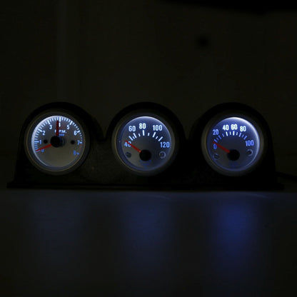 52mm 3 in 1 12V รถรวมเครื่องวัดวามเร็ว + เครื่องวัดอุณหภูมิน้ำ + เครื่องวัดความดันน้ำมันพร้อมวงเล็บ, Tachometer + Water Temp Gauge + Oil Press Gauge