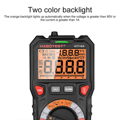 HABOTEST HT118A มัลติมิเตอร์แบบดิจิตอลอัตโนมัติความแม่นยำสูงแบบใช้มือถือ Double Backlight, HT118A