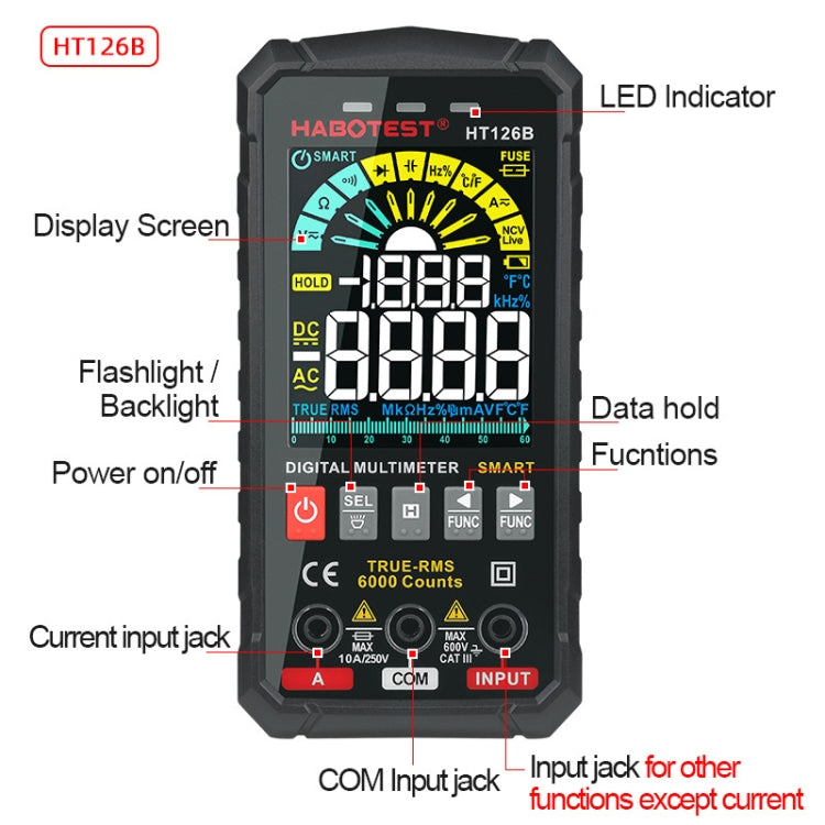 HABOTEST HT126B มัลติมิเตอร์แบบดิจิตอลความแม่นยำสูง, HT126B