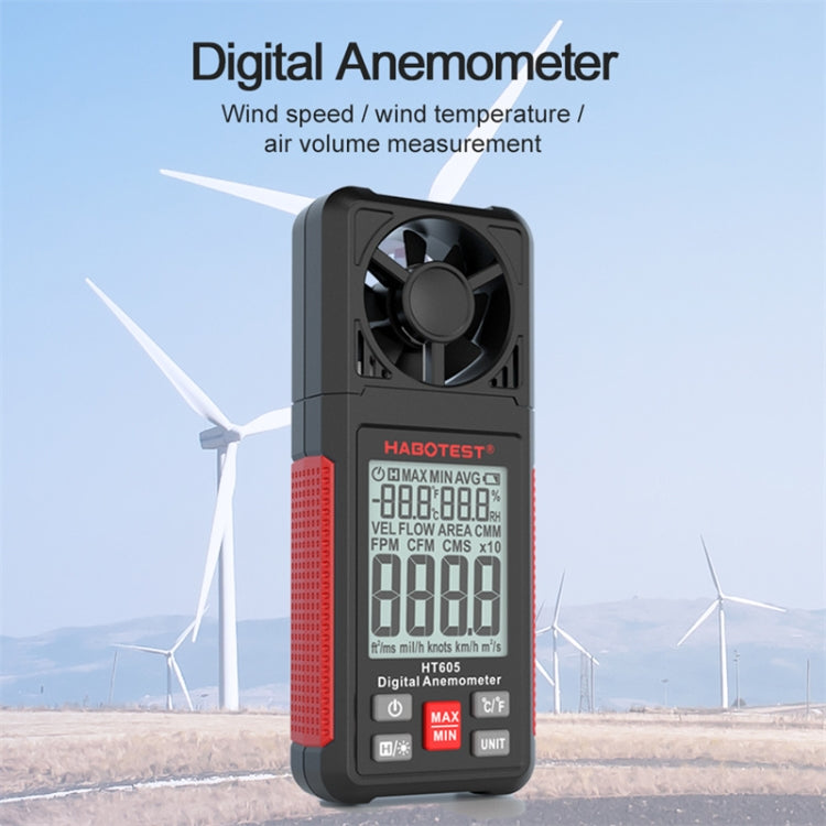 HABOTEST HT605 จอแสดงผลดิจิตอลอัจฉริยะแบบพกพาเครื่องทดสอบความเร็วลมแบบใช้มือถือ, HT605