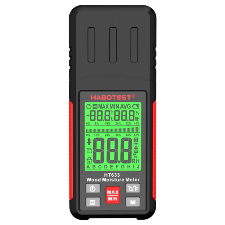 HABOTEST HT633 เครื่องตรวจจับความชื้นไม้จอแสดงผลดิจิตอลมัลติฟังก์ชั่นแบบพกพา, HT633