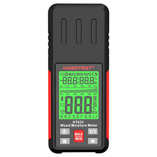 HABOTEST HT633 เครื่องตรวจจับความชื้นไม้จอแสดงผลดิจิตอลมัลติฟังก์ชั่นแบบพกพา, HT633