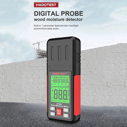 HABOTEST HT633 เครื่องตรวจจับความชื้นไม้จอแสดงผลดิจิตอลมัลติฟังก์ชั่นแบบพกพา, HT633