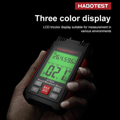 HABOTEST HT633 เครื่องตรวจจับความชื้นไม้จอแสดงผลดิจิตอลมัลติฟังก์ชั่นแบบพกพา, HT633