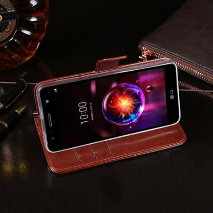 idewei Crazy Horse Texture ซองหนังพลิกแนวนอนพร้อมตัวยึดและช่องเสียบการ์ดและกระเป๋าสตางค์, For LG X power3