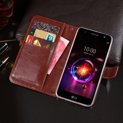 idewei Crazy Horse Texture ซองหนังพลิกแนวนอนพร้อมตัวยึดและช่องเสียบการ์ดและกระเป๋าสตางค์, For LG X power3