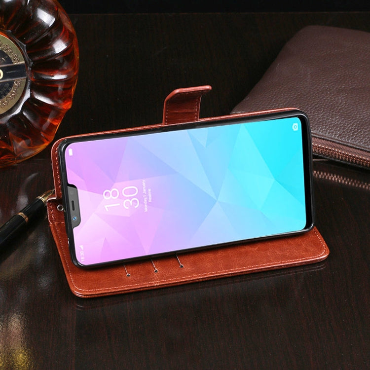 idewei Crazy Horse Texture ซองหนังพลิกแนวนอนพร้อมตัวยึดและช่องเสียบการ์ดและกระเป๋าสตางค์, For OPPO Realme 2, For OPPO Realme 3, For OPPO Realme 5 / Realme 5s, For OPPO Realme C2, For OPPO Realme X, For OPPO Realme X50 5G