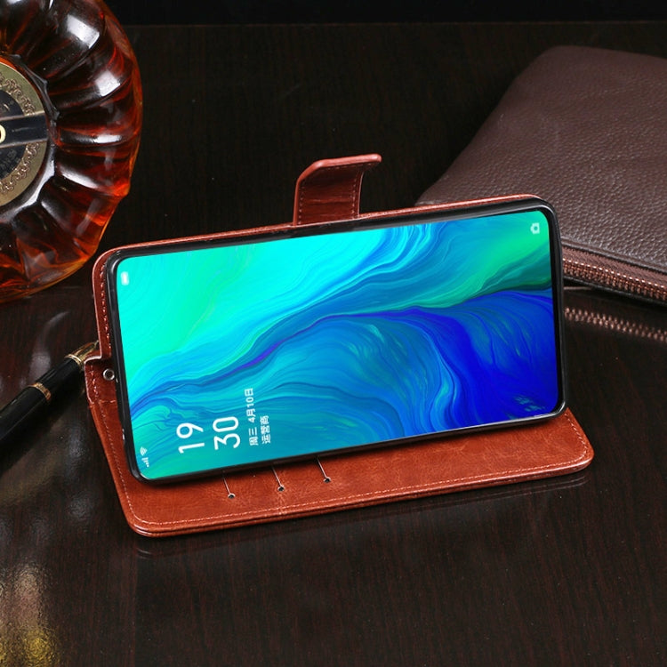 idewei Crazy Horse Texture ซองหนังพลิกแนวนอนพร้อมตัวยึดและช่องเสียบการ์ดและกระเป๋าสตางค์, For OPPO Reno, For OPPO Reno2 Z, For OPPO Reno3, For OPPO Reno3 Pro, For OPPO Reno A, For OPPO Reno Ace