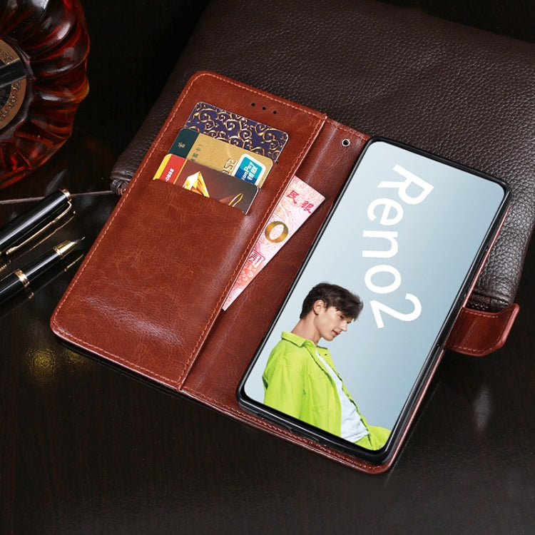 idewei Crazy Horse Texture ซองหนังพลิกแนวนอนพร้อมตัวยึดและช่องเสียบการ์ดและกระเป๋าสตางค์, For OPPO Reno2, For OPPO Realme 3 Pro, For OPPO Realme 5 Pro, For OPPO Realme X2