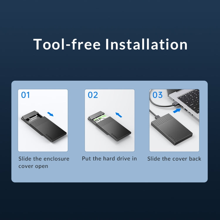 ORICO ORICO-2526C3-V1 USB 3.0 ขนาด 2.5 นิ้ว USB-A ถึง Type-C ฮาร์ดไดรฟ์ที่จัดเก็บข้อมูลภายนอก เคส, Type-C