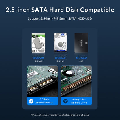 ORICO ORICO-2526C3-V1 USB 3.0 ขนาด 2.5 นิ้ว USB-A ถึง Type-C ฮาร์ดไดรฟ์ที่จัดเก็บข้อมูลภายนอก เคส, Type-C