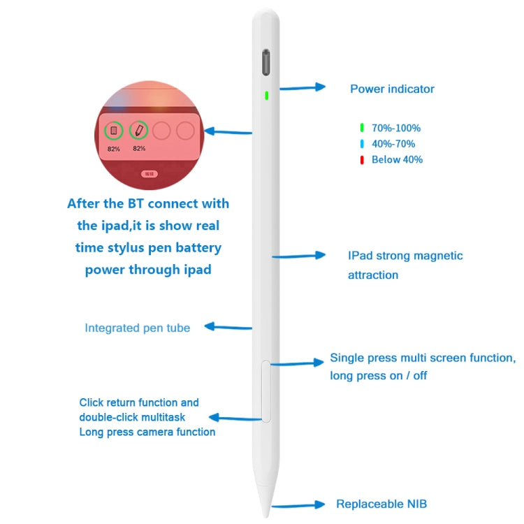 JD56 สำหรับ iPad 2018- แท็บเล็ต Bluetooth Active Capacitive Pen, For iPad 2018- Bluetooth