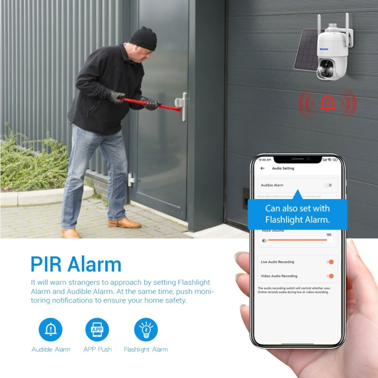 ESCAM G24 3MP WiFi Smart Night Vision 2-way Voice Intercom พลังงานแสงอาทิตย์สนับสนุนกล้อง Full HD AI การรับรู้ PIR Alarm, G24