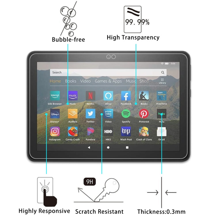 2 PCS 9H 0.3mm ฟิล์มกระจกนิรภัยป้องกันการระเบิด, For Amazon Kindle Fire HD 8 Plus, For Huawei MatePad T8