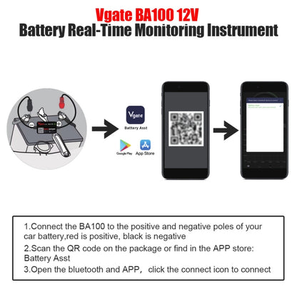 Vgate BA100 รถ 12V Bluetooth 4.0 เครื่องวิเคราะห์เครื่องช่วยวิเคราะห์แบตเตอรี่, Vgate BA100