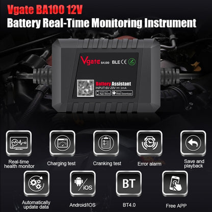 Vgate BA100 รถ 12V Bluetooth 4.0 เครื่องวิเคราะห์เครื่องช่วยวิเคราะห์แบตเตอรี่, Vgate BA100