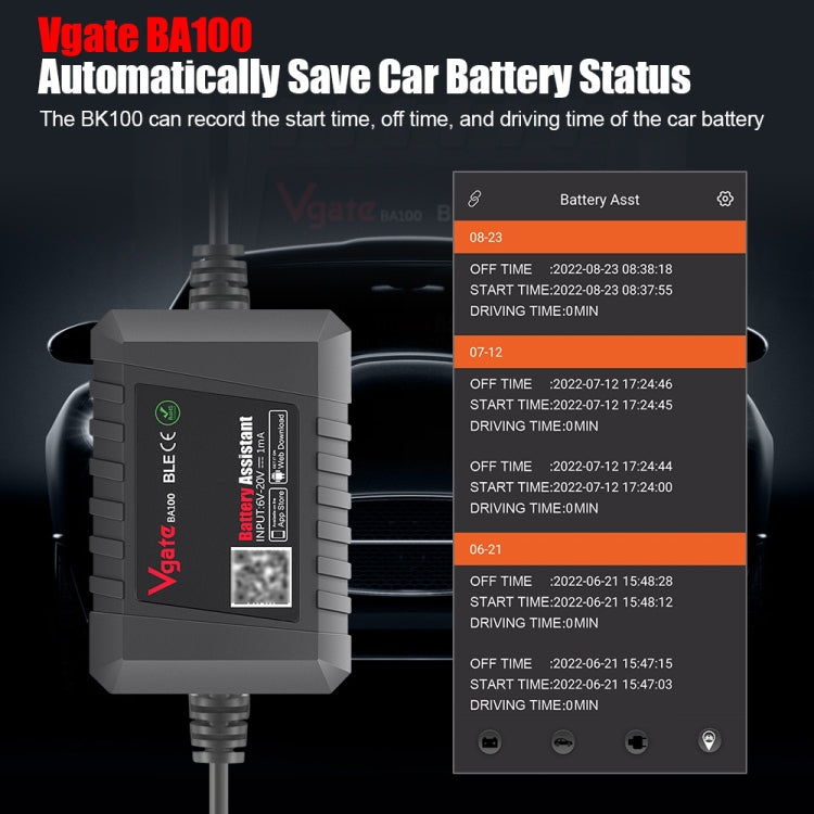 Vgate BA100 รถ 12V Bluetooth 4.0 เครื่องวิเคราะห์เครื่องช่วยวิเคราะห์แบตเตอรี่, Vgate BA100