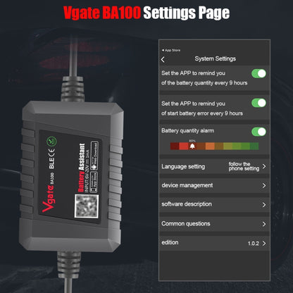 Vgate BA100 รถ 12V Bluetooth 4.0 เครื่องวิเคราะห์เครื่องช่วยวิเคราะห์แบตเตอรี่, Vgate BA100