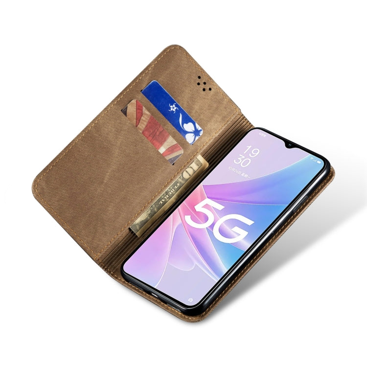ซองหนังพลิกแนวนอนสไตล์ลำลองเนื้อยีนส์, For OPPO A98 5G