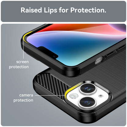 เคสโทรศัพท์ TPU คาร์บอนไฟเบอร์พื้นผิวแปรง, For iPhone 15, For iPhone 15 Plus, For iPhone 15 Pro, For iPhone 15 Pro Max