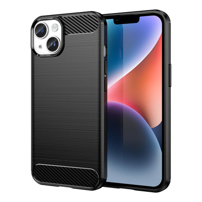 เคสโทรศัพท์ TPU คาร์บอนไฟเบอร์พื้นผิวแปรง, For iPhone 15, For iPhone 15 Plus, For iPhone 15 Pro, For iPhone 15 Pro Max