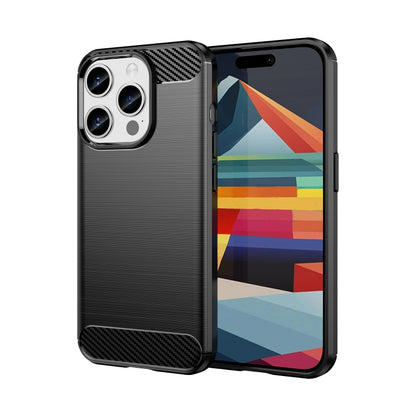 เคสโทรศัพท์ TPU คาร์บอนไฟเบอร์พื้นผิวแปรง, For iPhone 15, For iPhone 15 Plus, For iPhone 15 Pro, For iPhone 15 Pro Max