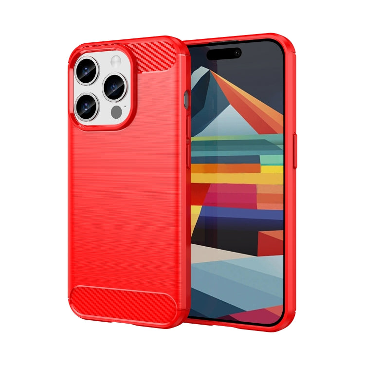 เคสโทรศัพท์ TPU คาร์บอนไฟเบอร์พื้นผิวแปรง, For iPhone 15, For iPhone 15 Plus, For iPhone 15 Pro, For iPhone 15 Pro Max