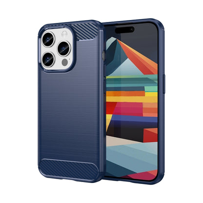 เคสโทรศัพท์ TPU คาร์บอนไฟเบอร์พื้นผิวแปรง, For iPhone 15, For iPhone 15 Plus, For iPhone 15 Pro, For iPhone 15 Pro Max