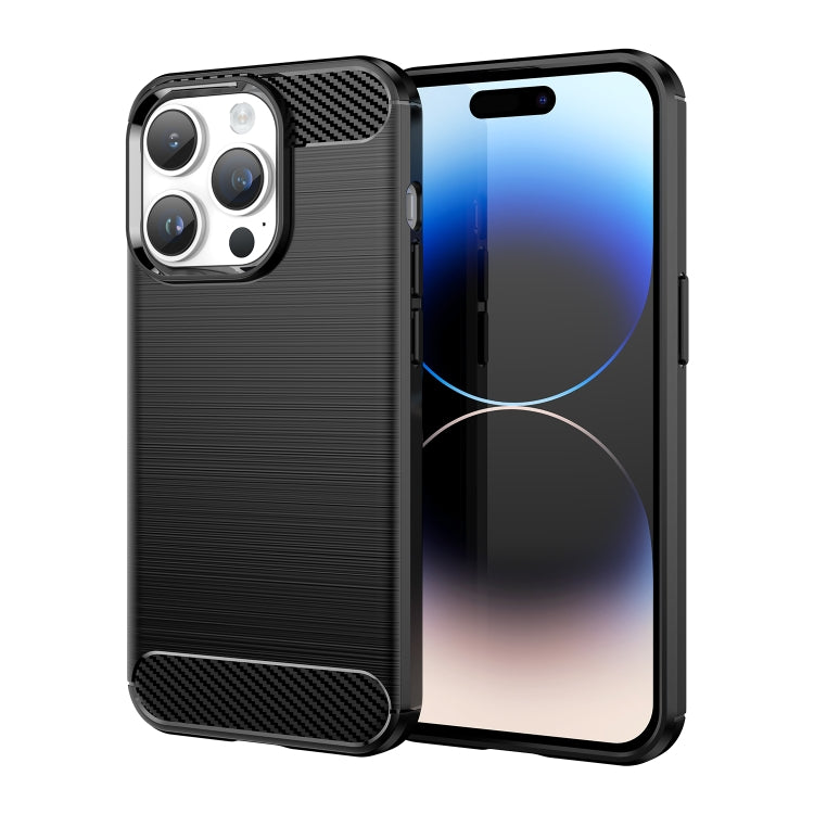 เคสโทรศัพท์ TPU คาร์บอนไฟเบอร์พื้นผิวแปรง, For iPhone 15, For iPhone 15 Plus, For iPhone 15 Pro, For iPhone 15 Pro Max