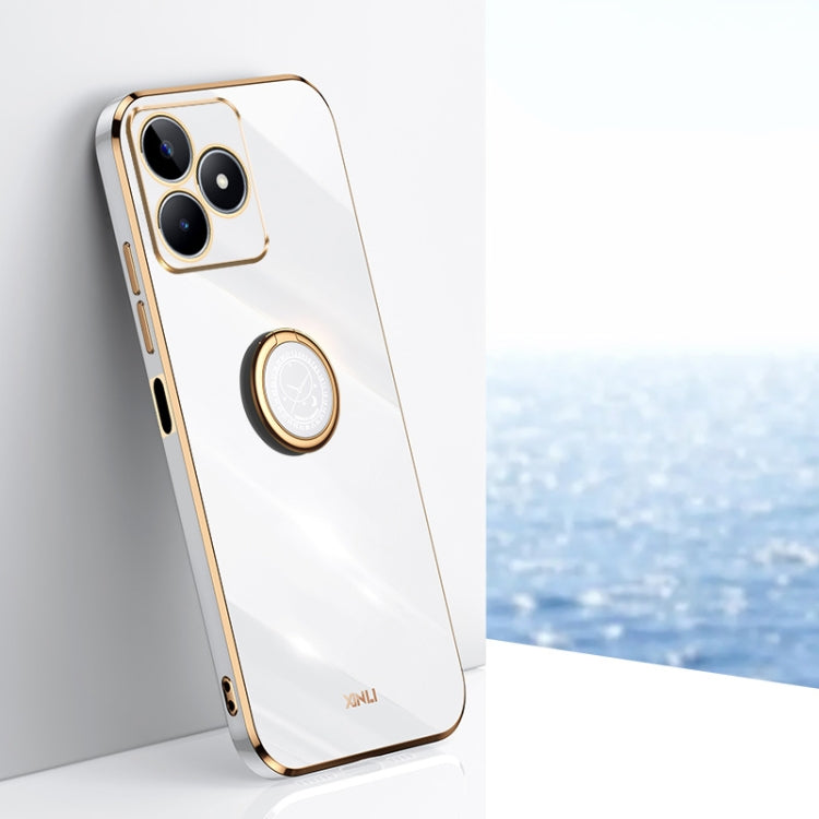 XINLI ขอบตรง 6D Electroplate เคสโทรศัพท์ TPU พร้อมที่ใส่แหวน, For Realme C75, For Realme GT 7 Pro 5G, For Realme Note 60 4G, For Realme 13 Pro Global, For Realme 11 5G, For Realme C53 2023