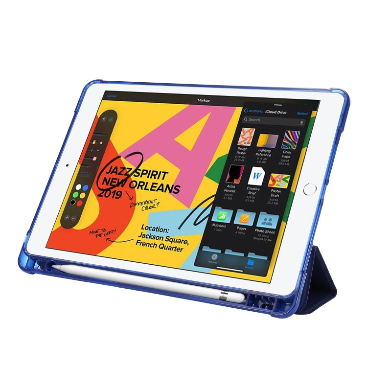 ซองหนังพลิกแนวนอนถุงลมนิรภัยพร้อมที่ใส่สามทบและที่ใส่ปากกา, For iPad 10.2 2021 / 2020 / 2019, For iPad Mini (2019)