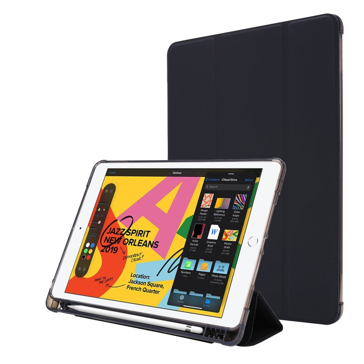ซองหนังพลิกแนวนอนถุงลมนิรภัยพร้อมที่ใส่สามทบและที่ใส่ปากกา, For iPad 10.2 2021 / 2020 / 2019, For iPad Mini (2019)