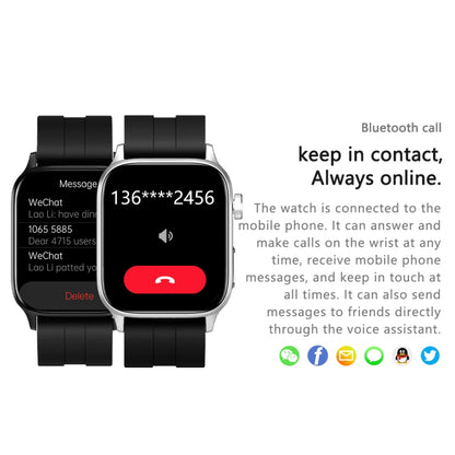 GT22 1.85 นิ้วหน้าจอ TFT วงซิลิโคนสุขภาพสมาร์ทวอทช์รองรับการโทรผ่าน Bluetooth / ออกซิเจนในเลือดที่ราบสูง / อุณหภูมิของร่างกาย / การเต้นของหัวใจ / การตรวจวัดอัตราการเต้นของหัวใจ TI, Silicone Band (Black), Silicone Band (Black Silver)