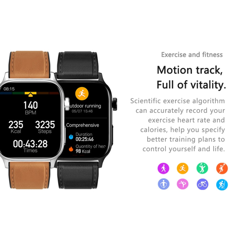 GT22 1.85 นิ้วหน้าจอ TFT วงซิลิโคนสุขภาพสมาร์ทวอทช์รองรับการโทรผ่าน Bluetooth / ออกซิเจนในเลือดที่ราบสูง / อุณหภูมิของร่างกาย / การเต้นของหัวใจ / การตรวจวัดอัตราการเต้นของหัวใจ TI, Silicone Band (Black), Silicone Band (Black Silver)