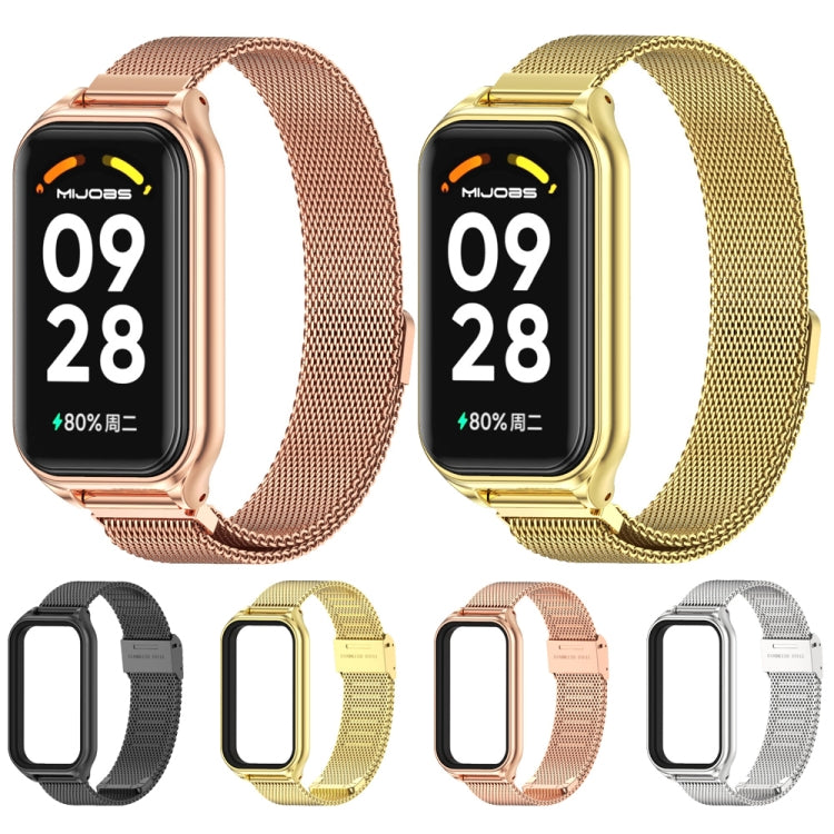 Mijobs Metal Shell + Milan Buckle สายนาฬิกาโลหะ, For Xiaomi Smart Band 8 Active / Redmi Band 2