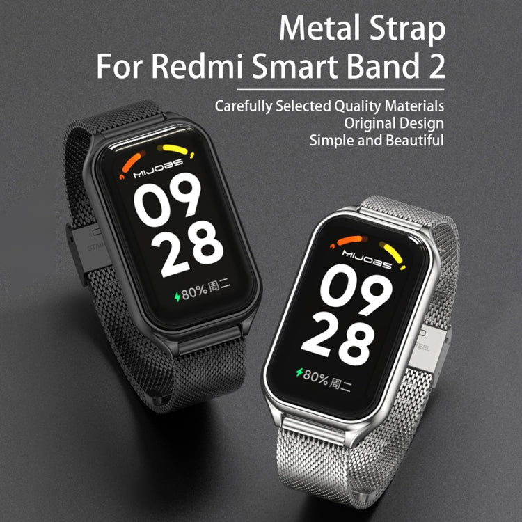 Mijobs Metal Shell + Milan Buckle สายนาฬิกาโลหะ, For Xiaomi Smart Band 8 Active / Redmi Band 2