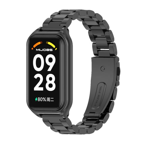Mijobs Metal Shell + สายนาฬิกาสแตนเลสสามเม็ด, For Xiaomi Smart Band 8 Active / Redmi Band 2