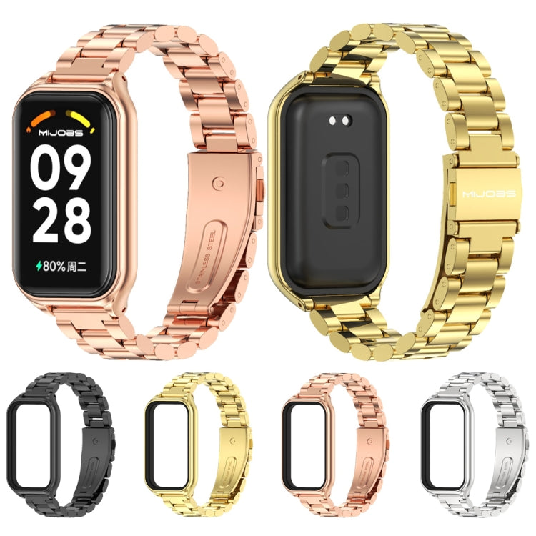 Mijobs Metal Shell + สายนาฬิกาสแตนเลสสามเม็ด, For Xiaomi Smart Band 8 Active / Redmi Band 2