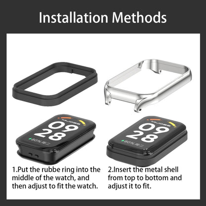 Mijobs Metal Shell + สายนาฬิกาสแตนเลสสามเม็ด, For Xiaomi Smart Band 8 Active / Redmi Band 2