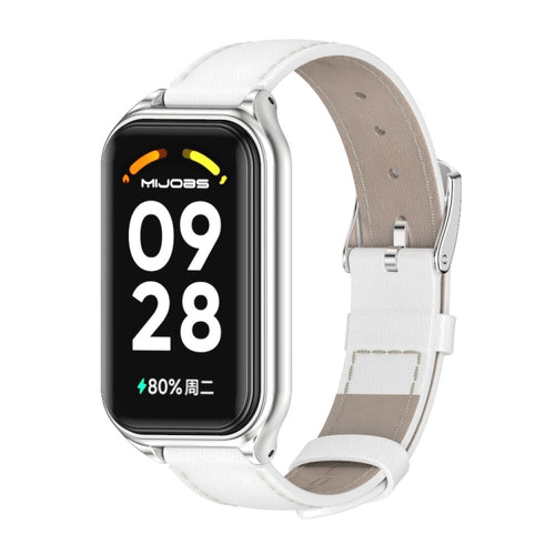 สายนาฬิกาหนังแท้ Mijobs Metal Shell, For Xiaomi Smart Band 8 Active / Redmi Band 2