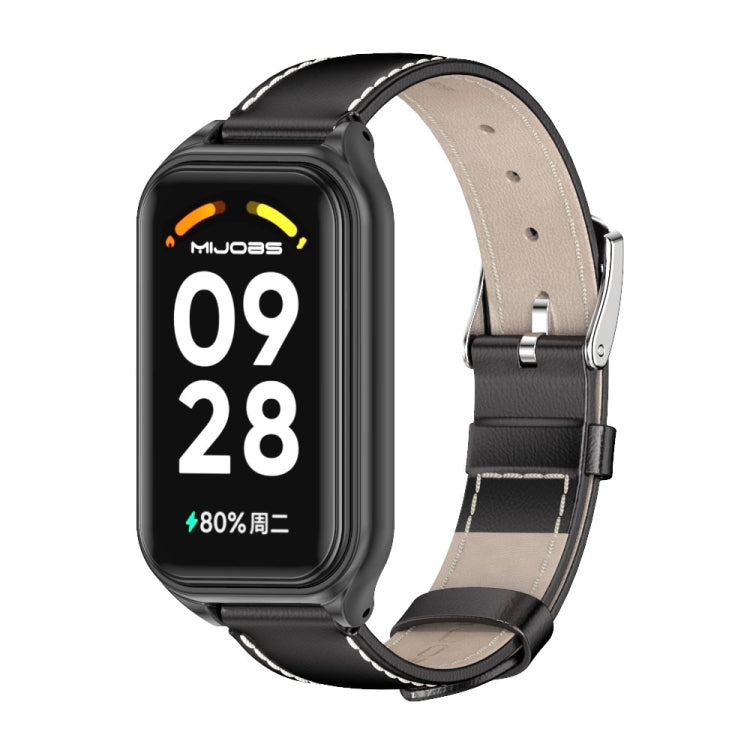 สายนาฬิกาหนังแท้ Mijobs Metal Shell, For Xiaomi Smart Band 8 Active / Redmi Band 2