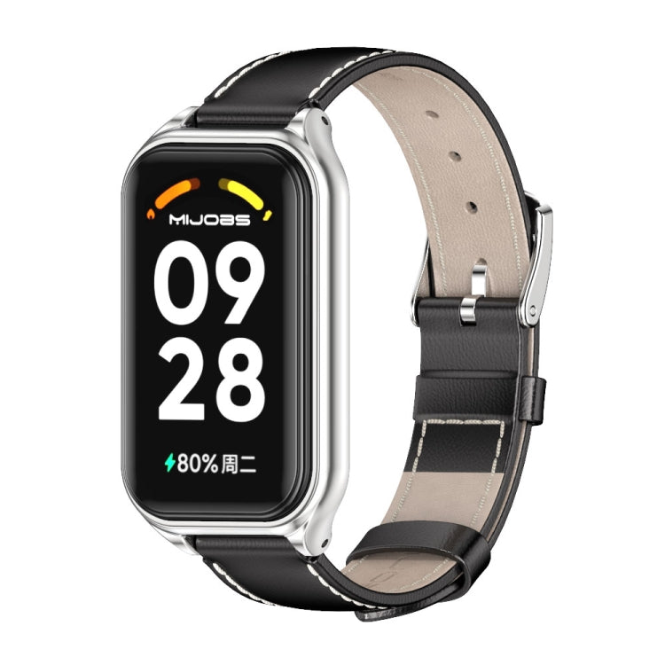 สายนาฬิกาหนังแท้ Mijobs Metal Shell, For Xiaomi Smart Band 8 Active / Redmi Band 2