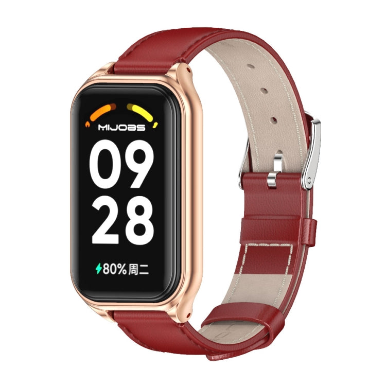 สายนาฬิกาหนังแท้ Mijobs Metal Shell, For Xiaomi Smart Band 8 Active / Redmi Band 2