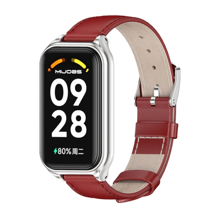 สายนาฬิกาหนังแท้ Mijobs Metal Shell, For Xiaomi Smart Band 8 Active / Redmi Band 2