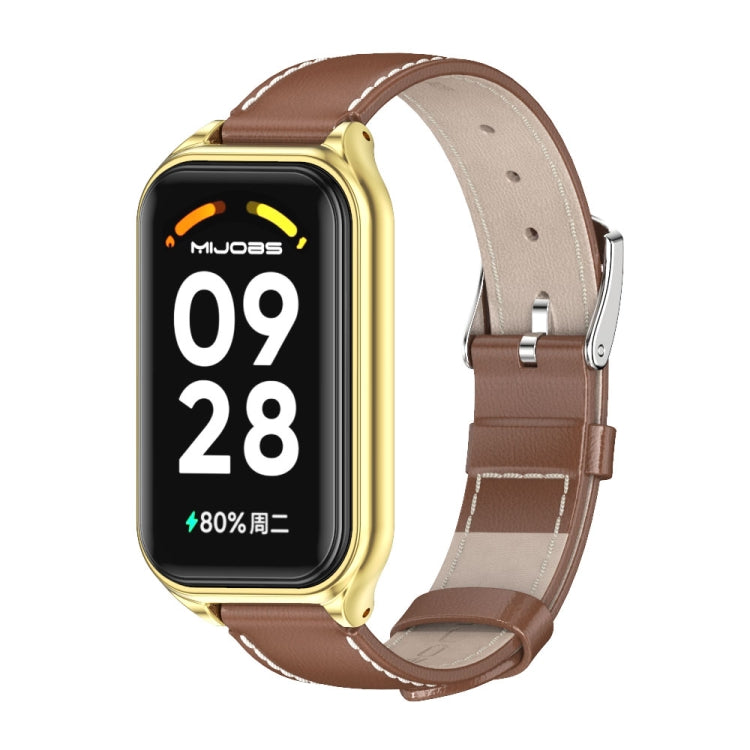 สายนาฬิกาหนังแท้ Mijobs Metal Shell, For Xiaomi Smart Band 8 Active / Redmi Band 2