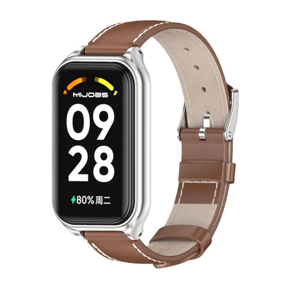 สายนาฬิกาหนังแท้ Mijobs Metal Shell, For Xiaomi Smart Band 8 Active / Redmi Band 2