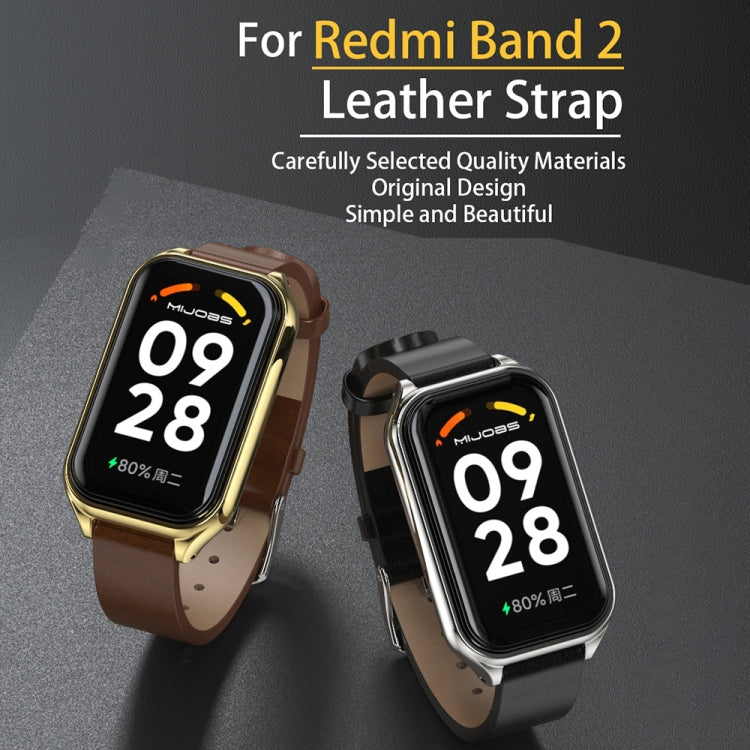 สายนาฬิกาหนังแท้ Mijobs Metal Shell, For Xiaomi Smart Band 8 Active / Redmi Band 2