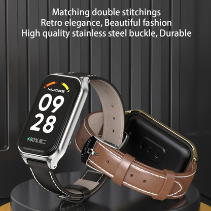 สายนาฬิกาหนังแท้ Mijobs Metal Shell, For Xiaomi Smart Band 8 Active / Redmi Band 2