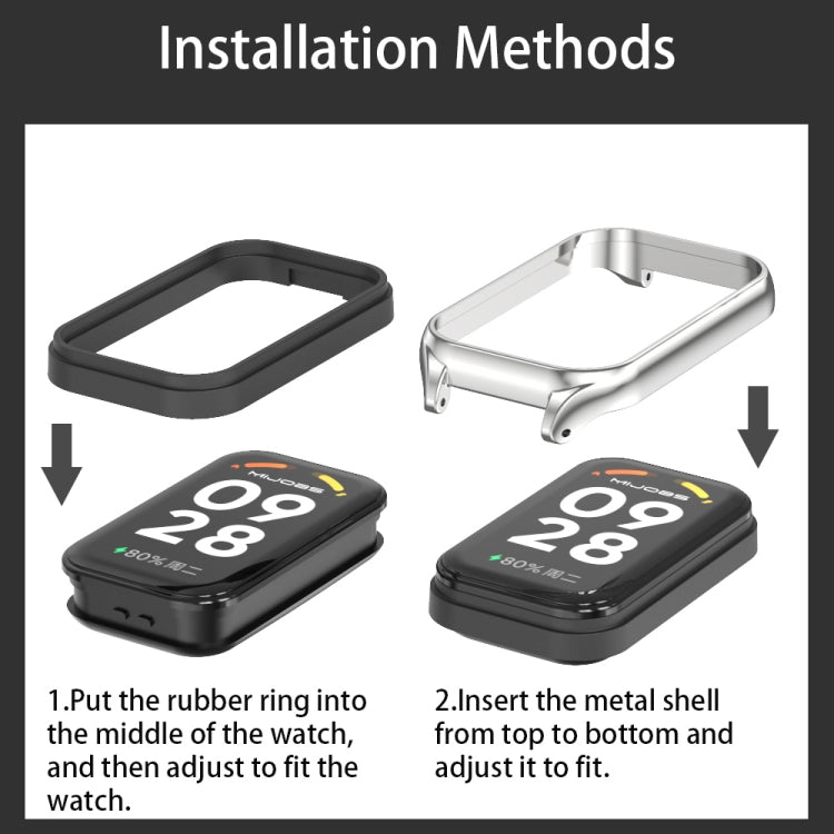 สายนาฬิกาหนังแท้ Mijobs Metal Shell, For Xiaomi Smart Band 8 Active / Redmi Band 2