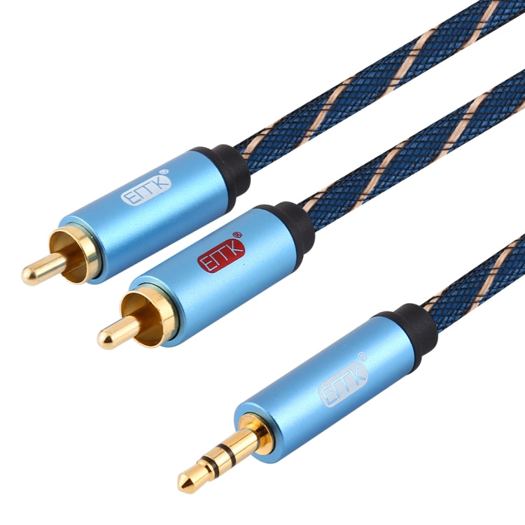 EMK 3.5 มม. แจ็คชายถึง 2 x RCA ชายตัวเชื่อมต่อชุบทองสายสัญญาณเสียงลำโพง, 1m, 1.5m, 2m, 3m, 5m